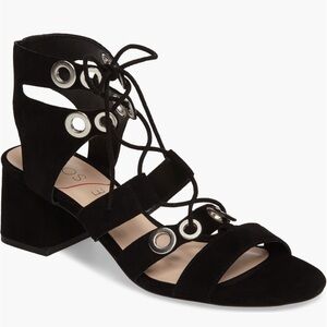 Black Lace-Up Block Heel Sandals